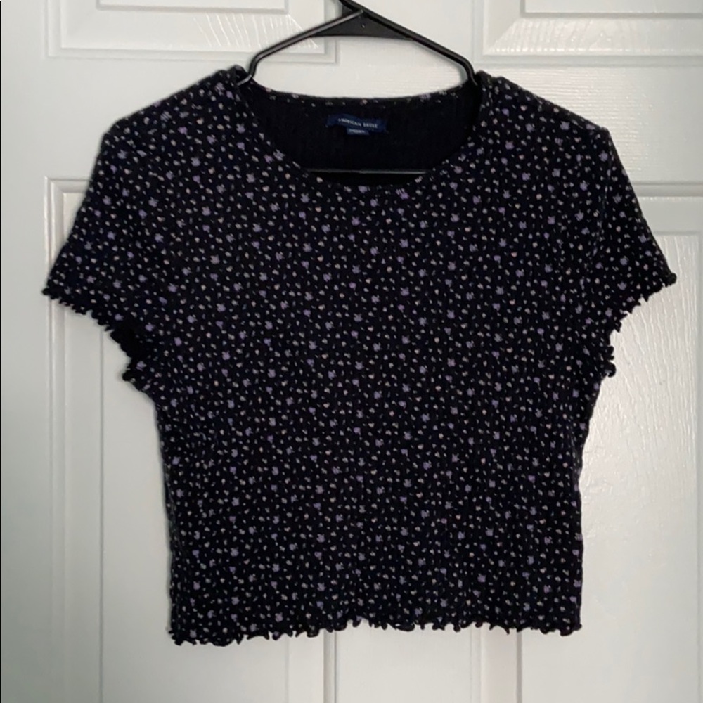 American Eagle Black Floral Crop Top